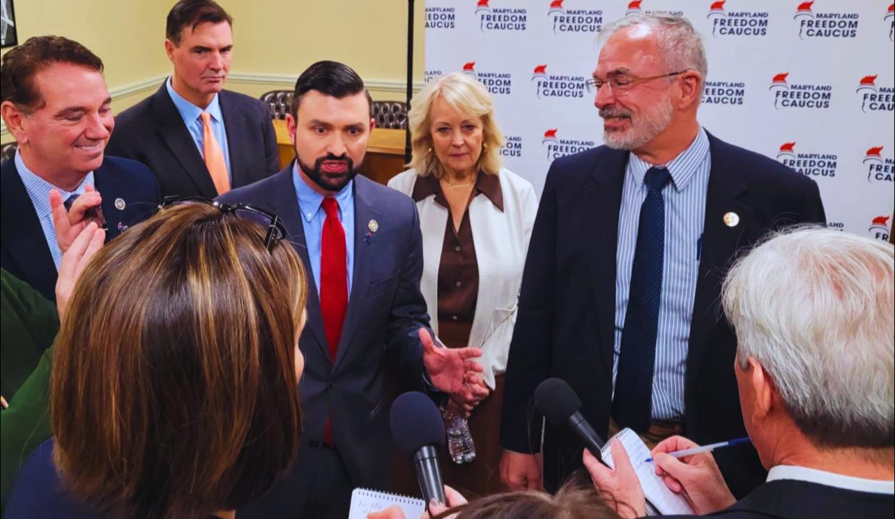 Delegate Nawrocki with colleagues at a press briefing in Annapolis