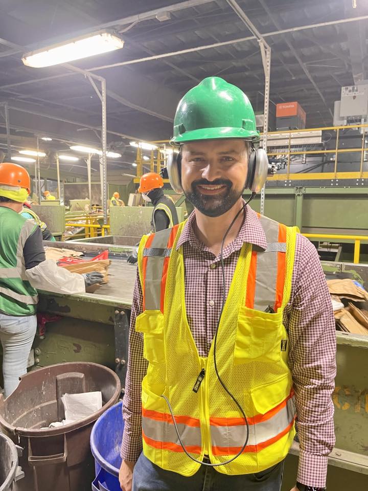 Ryan touring a Baltimore County recycling facility in a hard hat